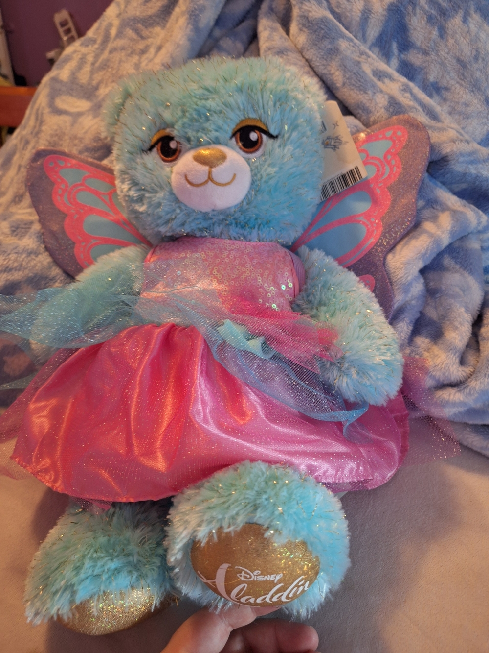 Disney Aladdin Blue Fairy Bear Plush in Pink Light Up Fairy Dress